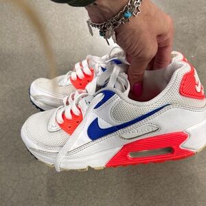 Nike Kids Air Max White, Blue, and Red Sneakers